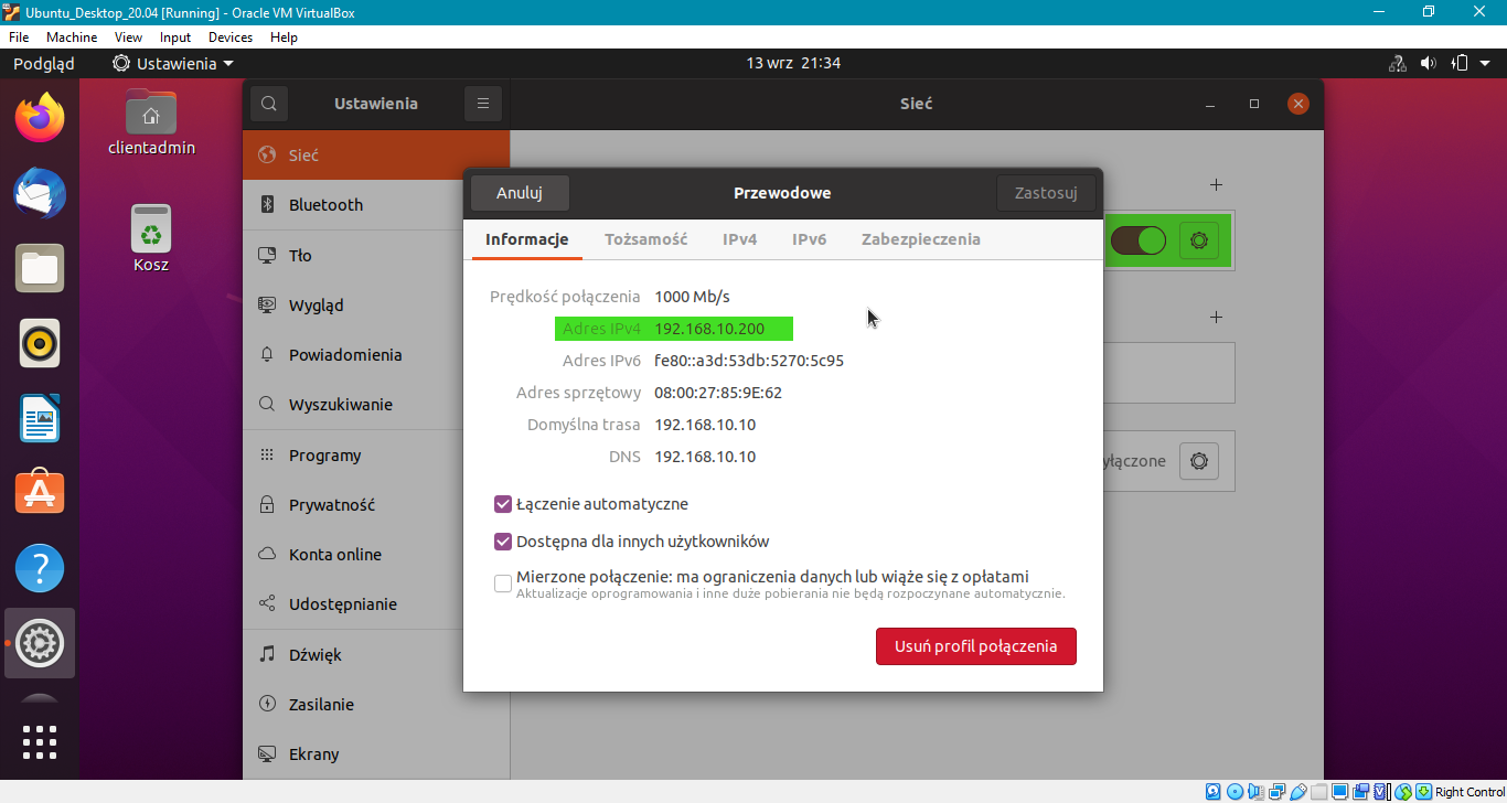 Konfiguracja klienta z Ubuntu