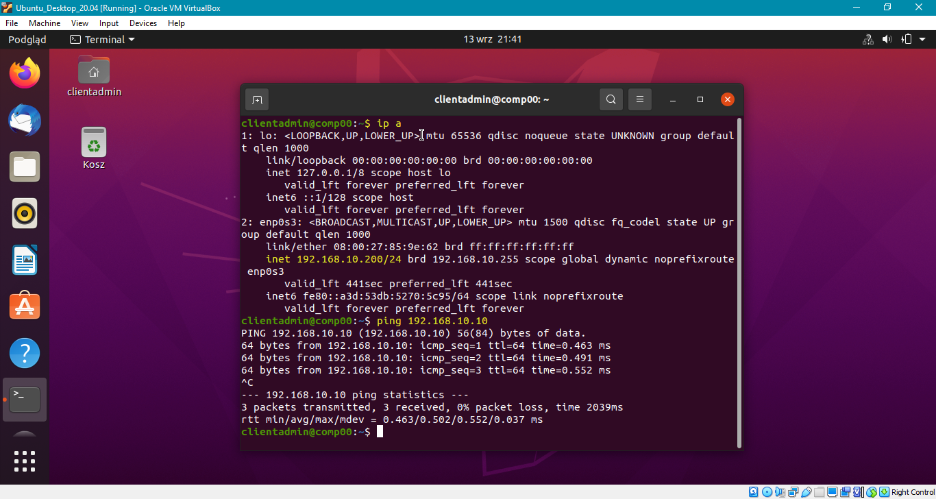 Adres z serwera DHCP na Ubuntu